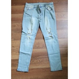 Distressed Skinny Blue Jeans Sz38